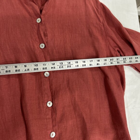 Vtg J Jill Womens Button Up Linen Blend Tunic Top Pleats Rust L Coastal Bohemian - Picture 8 of 10